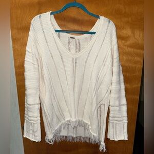 Free People Ivory Knit Sweater with Fringe
